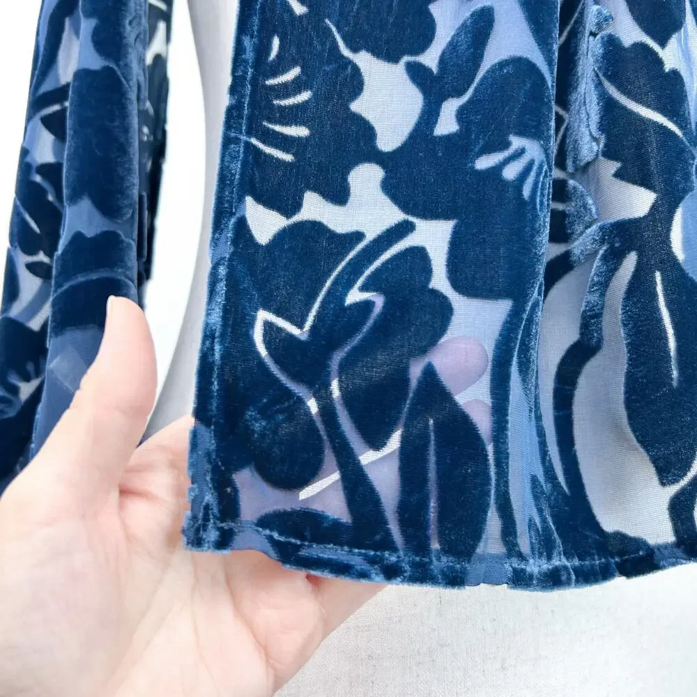 Silk Lore Vintage Blue Floral Velvet Burnout Semi-Sheer Rectangle Shawl Scarf
